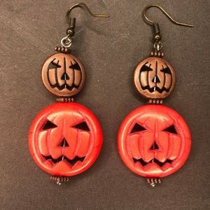 Halloween Pumpkins Jack O Lantern Orange Earring